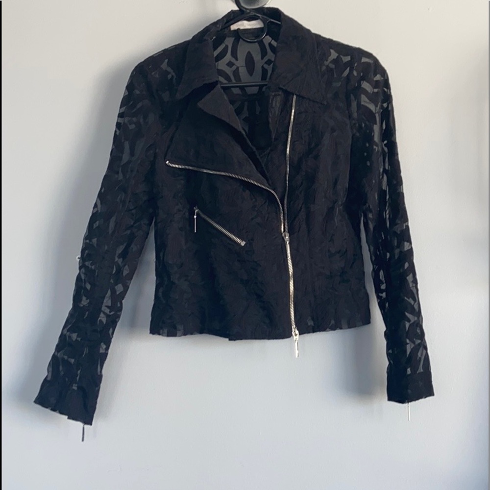Anne Fontaine black mesh moto jacket
